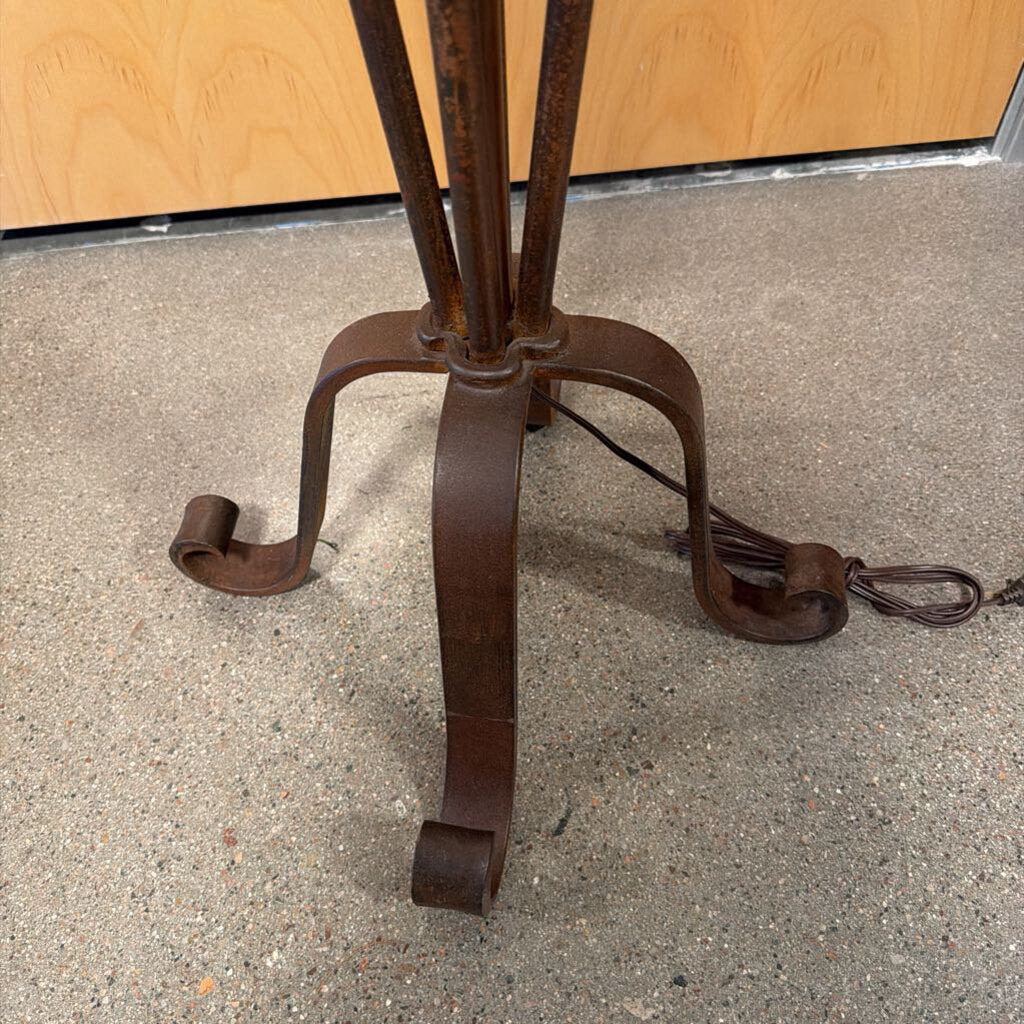 Wrought Iron Floor Lamp W/ Paper Shade- 21X23X65