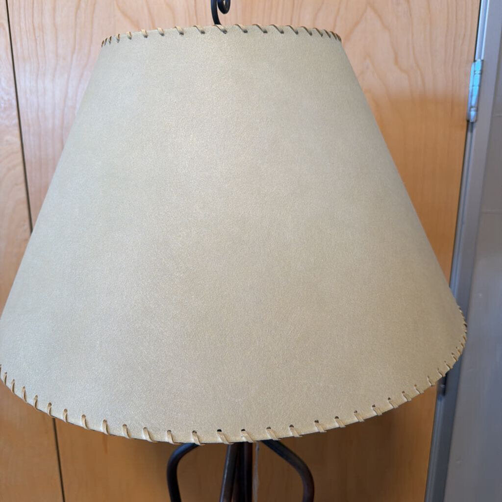 Wrought Iron Floor Lamp W/ Paper Shade- 21X23X65