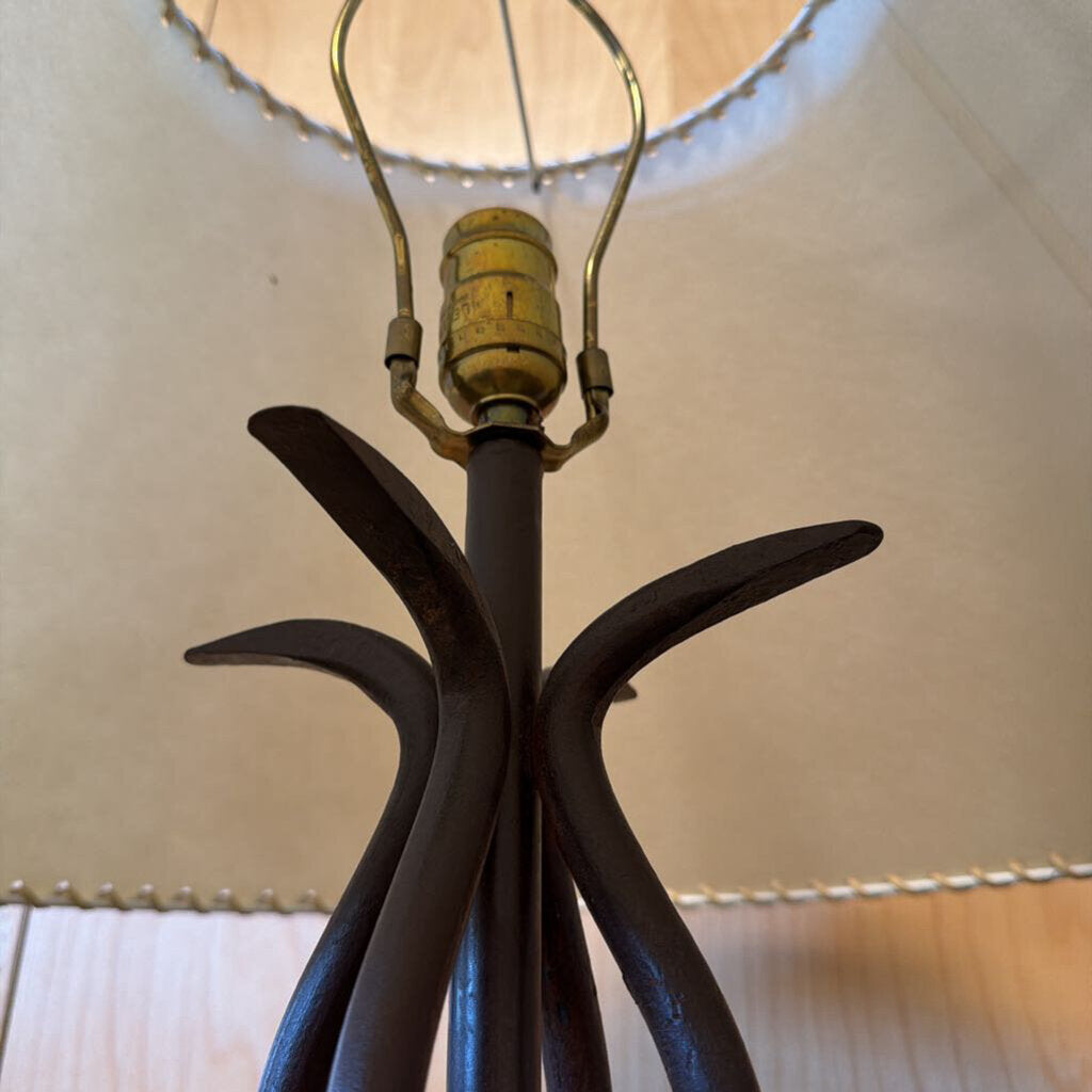 Wrought Iron Floor Lamp W/ Paper Shade- 21X23X65