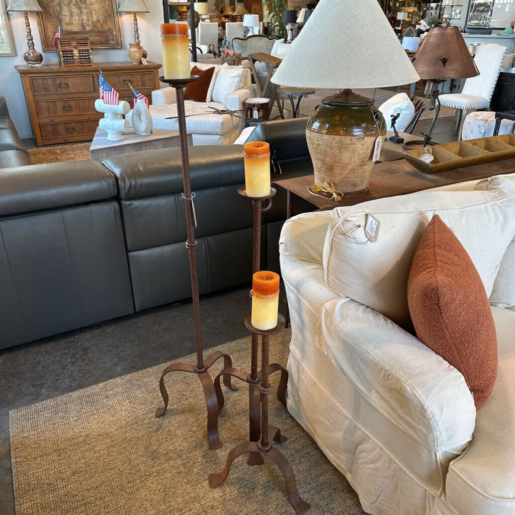 Wrought Iron Floor Candlesticks W/ Candles - Set of 3 - 27.5X39.5X50.5