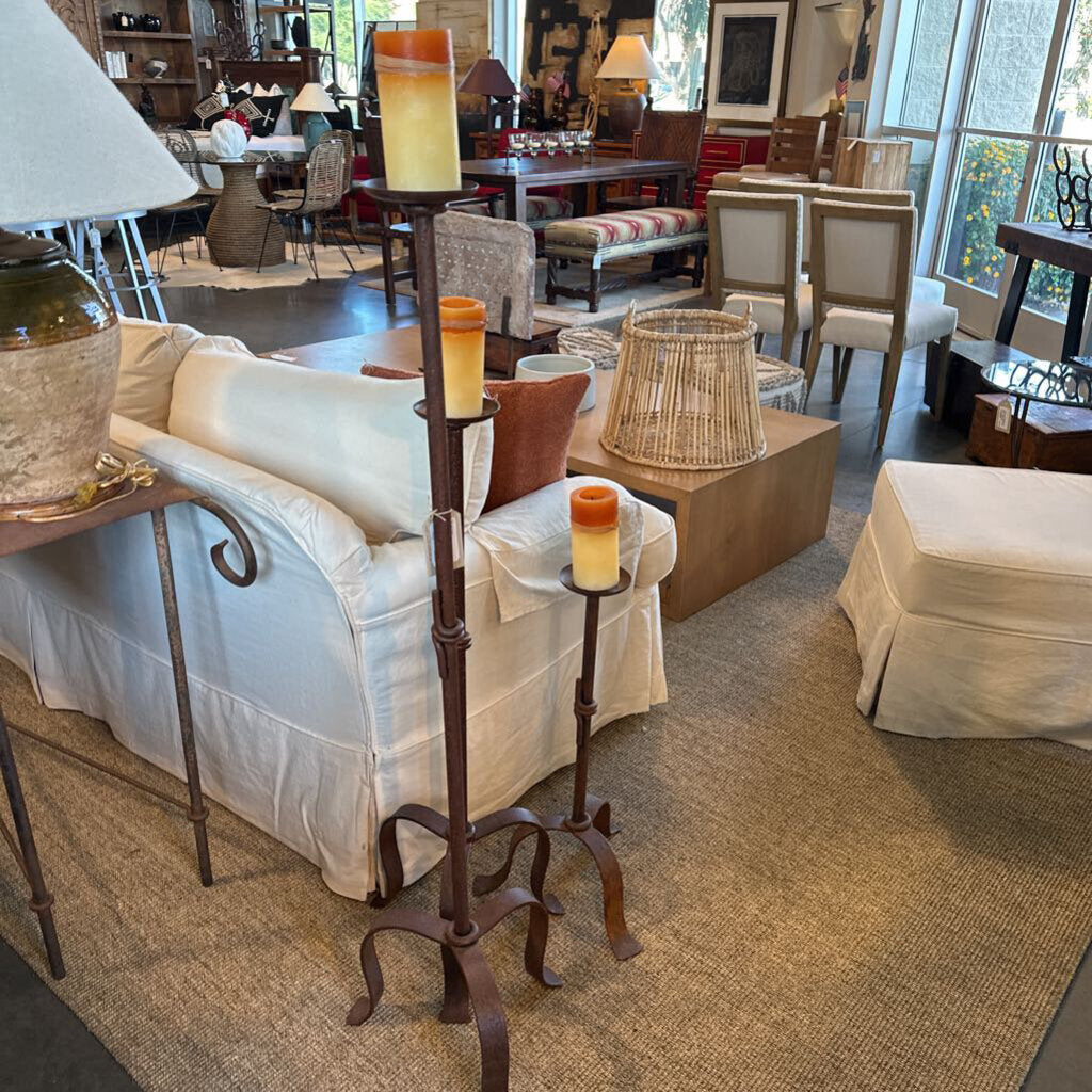 Wrought Iron Floor Candlesticks W/ Candles - Set of 3 - 27.5X39.5X50.5
