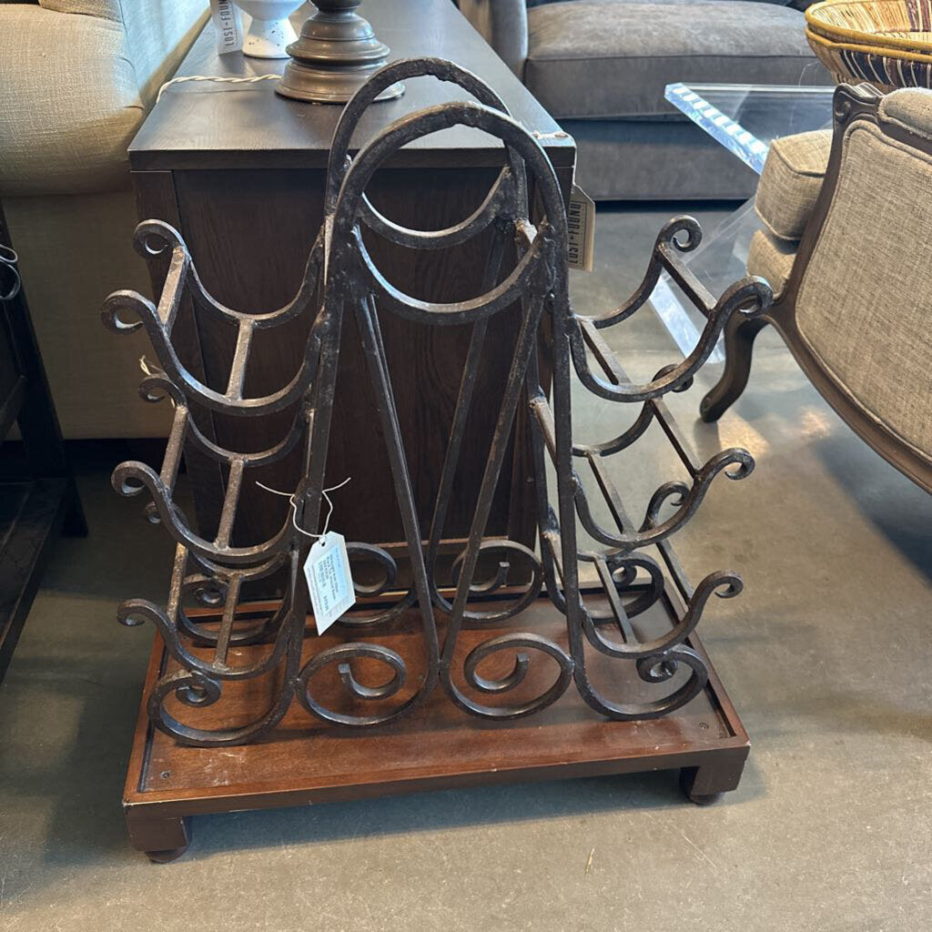 Wrought Iron Wine Rack On Wood Base- 24X10X28