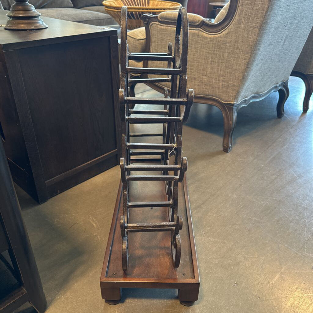 Wrought Iron Wine Rack On Wood Base- 24X10X28