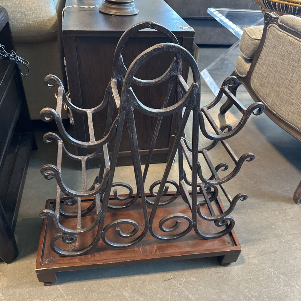Wrought Iron Wine Rack On Wood Base- 24X10X28