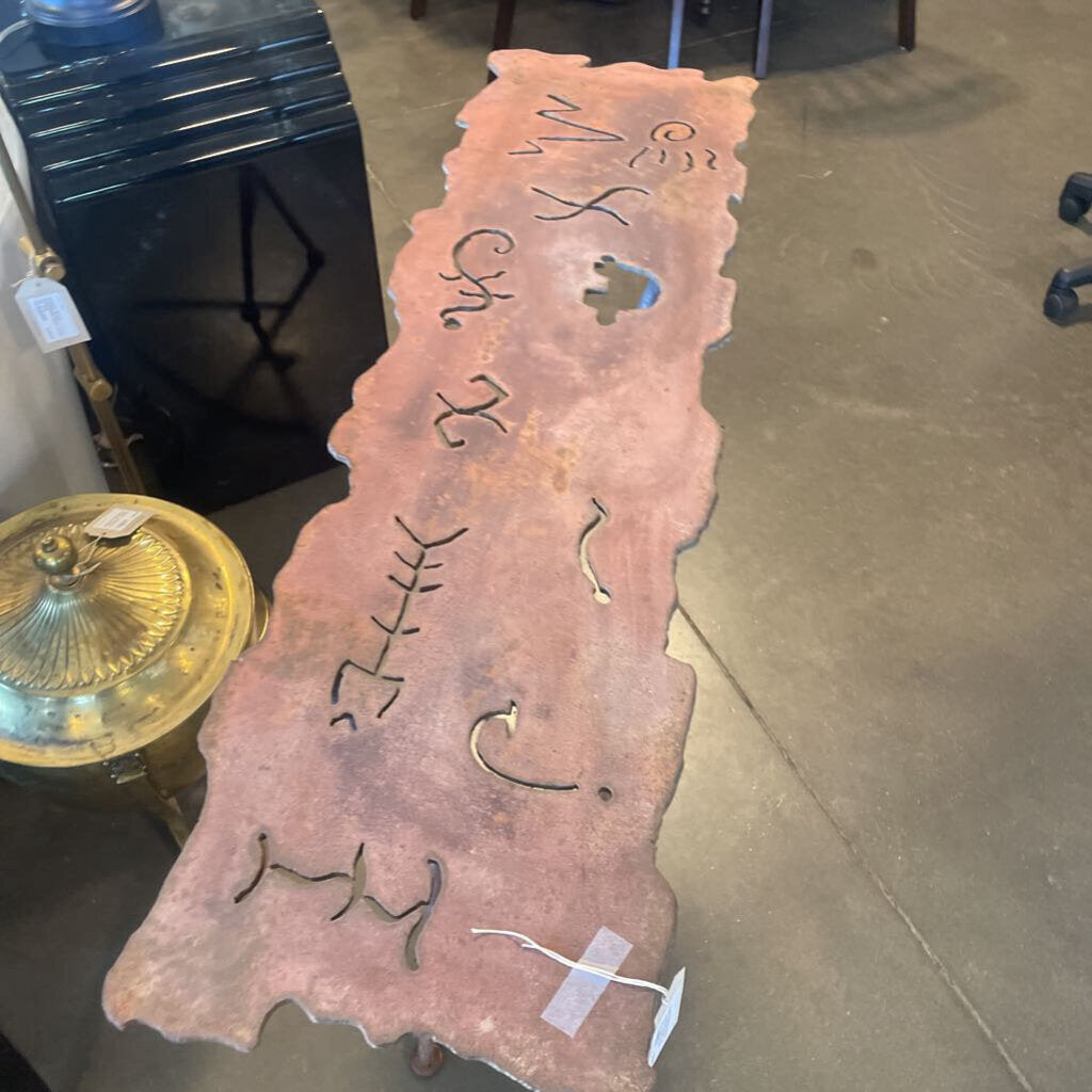 Rusted Metal Narrow Console W/ SW Cut Outs- 40X11.5X34H