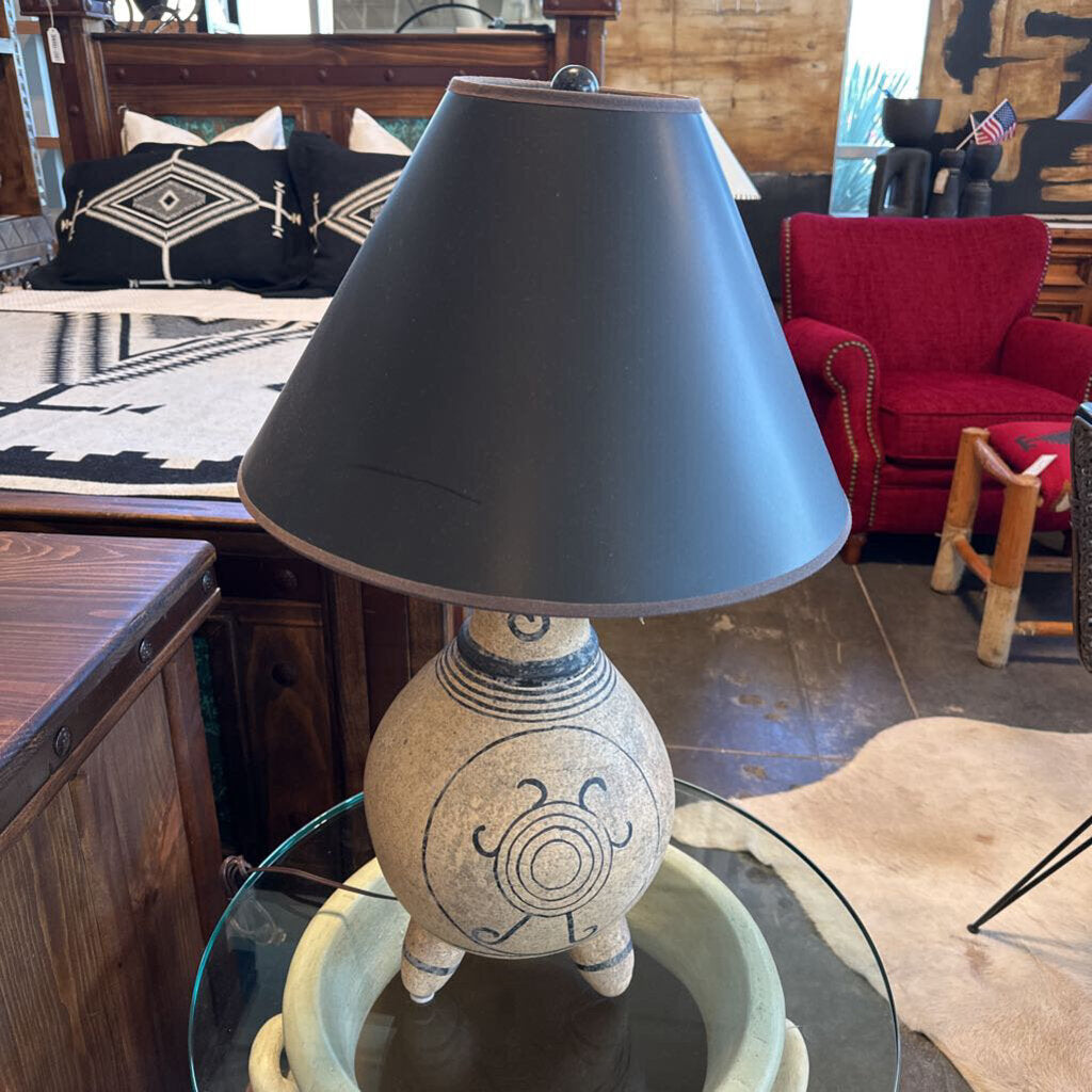 White Washed Lamp W/ Black Design & Shade- 18X30.5