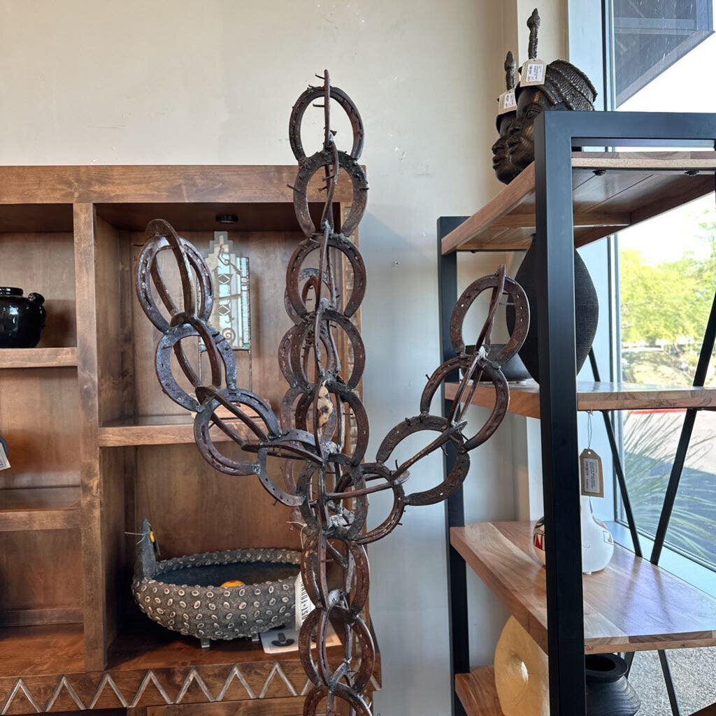 Iron Horseshoe Saguaro Cactus Statue- 20X20X78