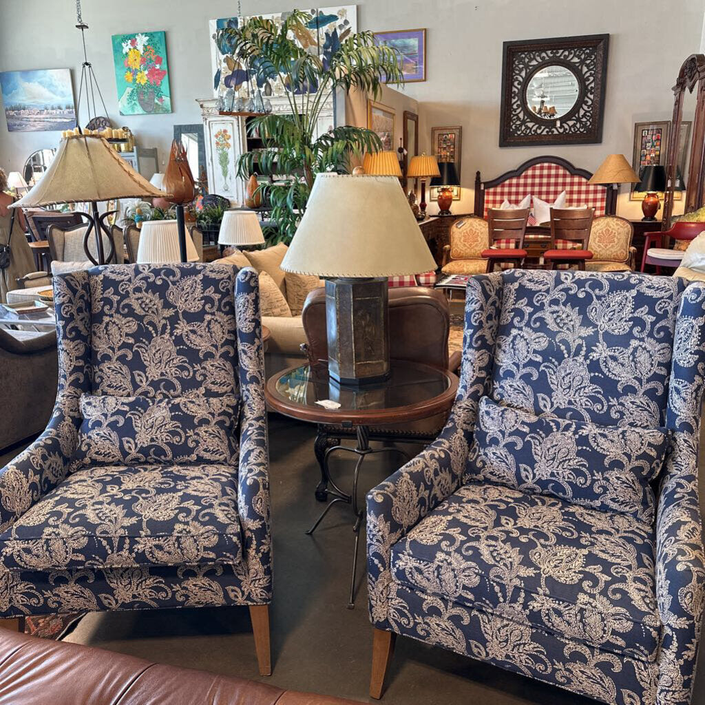 Ethan Allen Blue & White Floral Chairs- Pair - 31X34X43H
