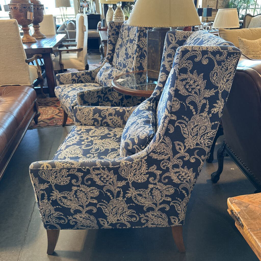 Ethan Allen Blue & White Floral Chairs- Pair - 31X34X43H