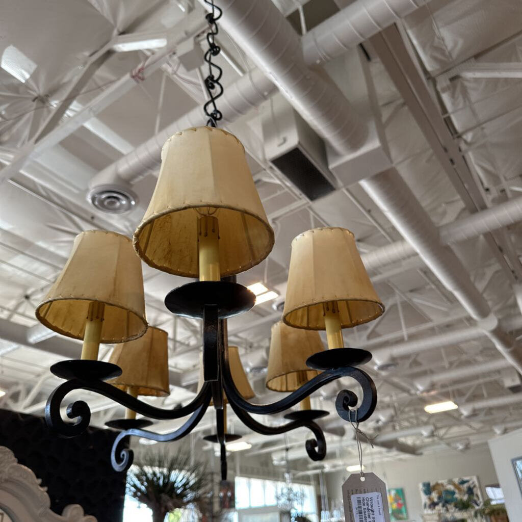 Wrought Iron Six Light Chandelier W/ Rawhide Shades - 31X15X24H