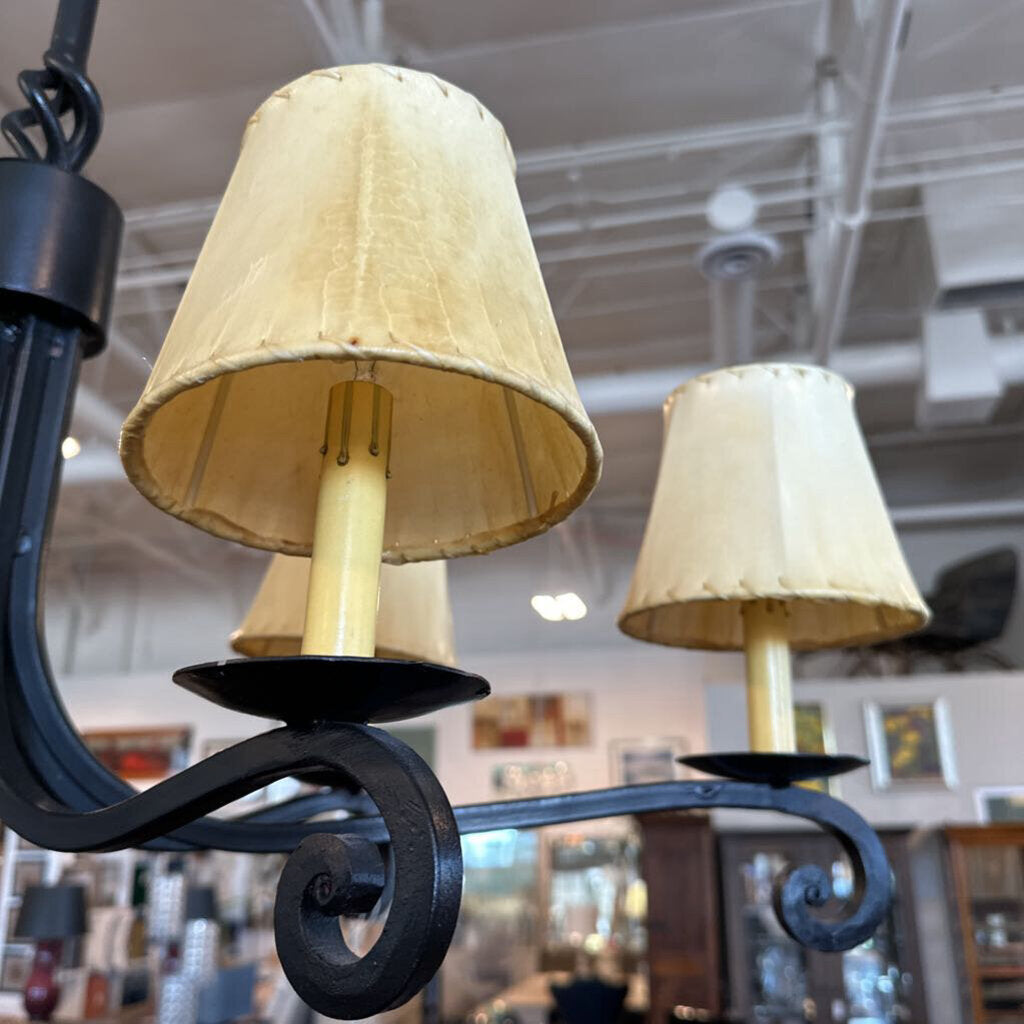 Wrought Iron Six Light Chandelier W/ Rawhide Shades - 31X15X24H
