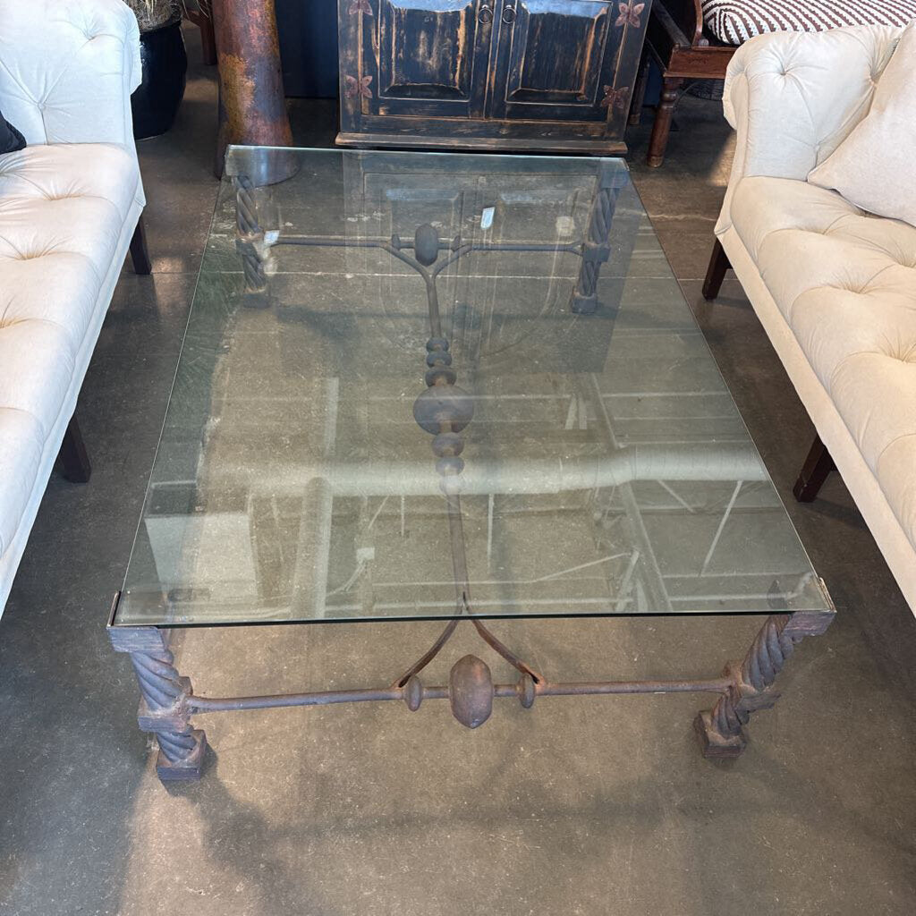 Wrought Iron Rectangular Coffee Table W/ Glass Top - 59.5X41.5X18.5H