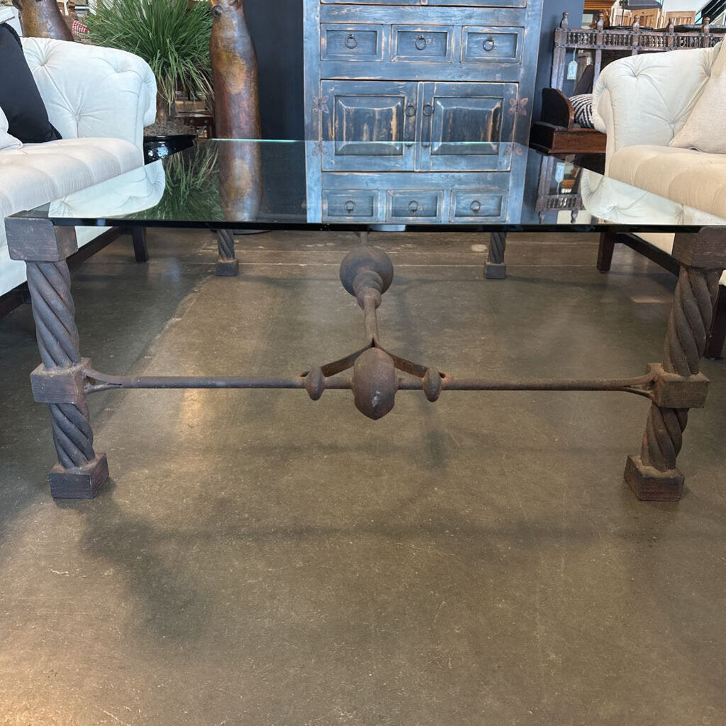 Wrought Iron Rectangular Coffee Table W/ Glass Top - 59.5X41.5X18.5H