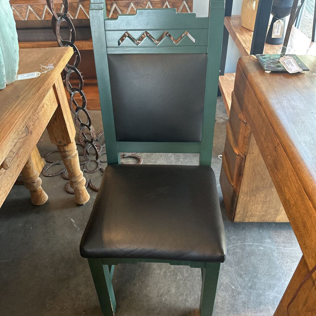 Santa Fe Saavy Green Wood Desk Chair W/ Black Leather - 22X17X40H