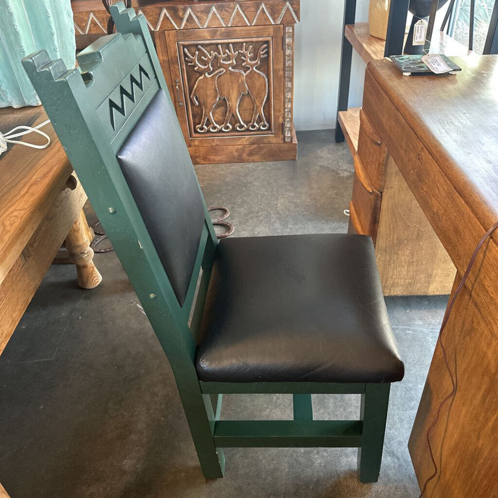 Santa Fe Saavy Green Wood Desk Chair W/ Black Leather - 22X17X40H