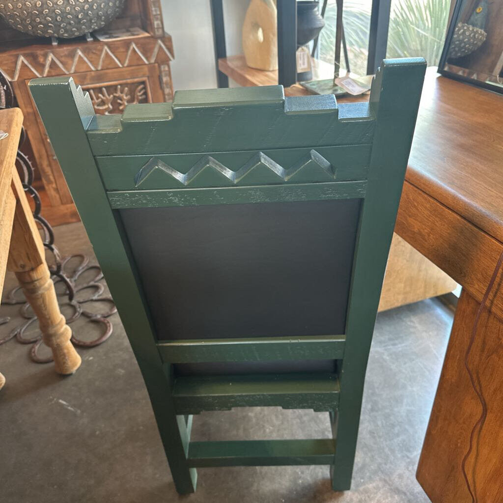 Santa Fe Saavy Green Wood Desk Chair W/ Black Leather - 22X17X40H
