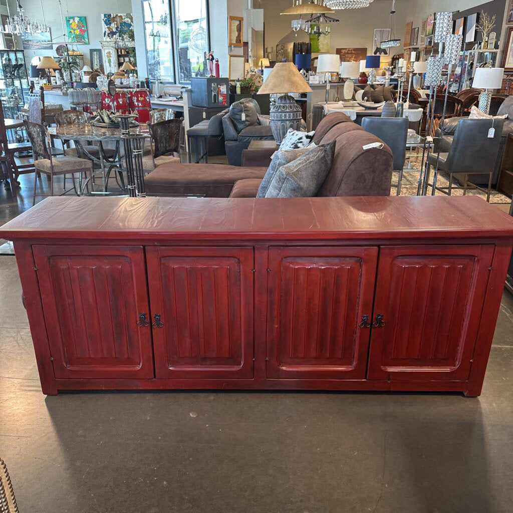 SW Red Stained 4 Door Console- 78.5X19.5X31.5H