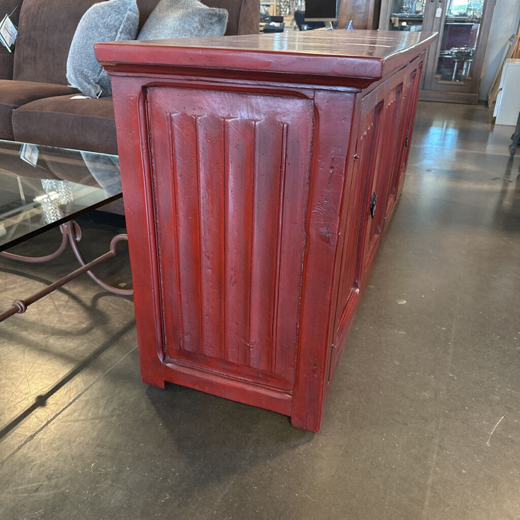SW Red Stained 4 Door Console- 78.5X19.5X31.5H