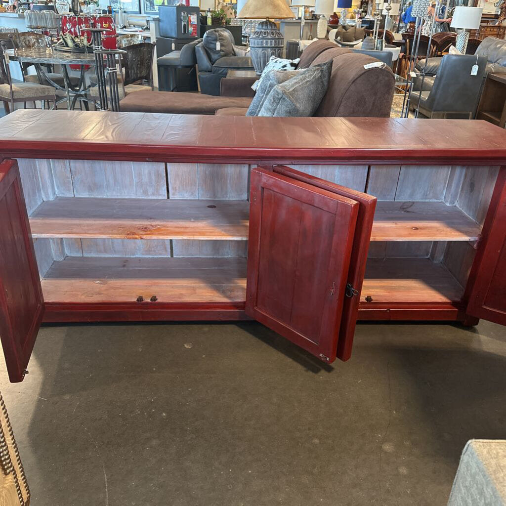 SW Red Stained 4 Door Console- 78.5X19.5X31.5H