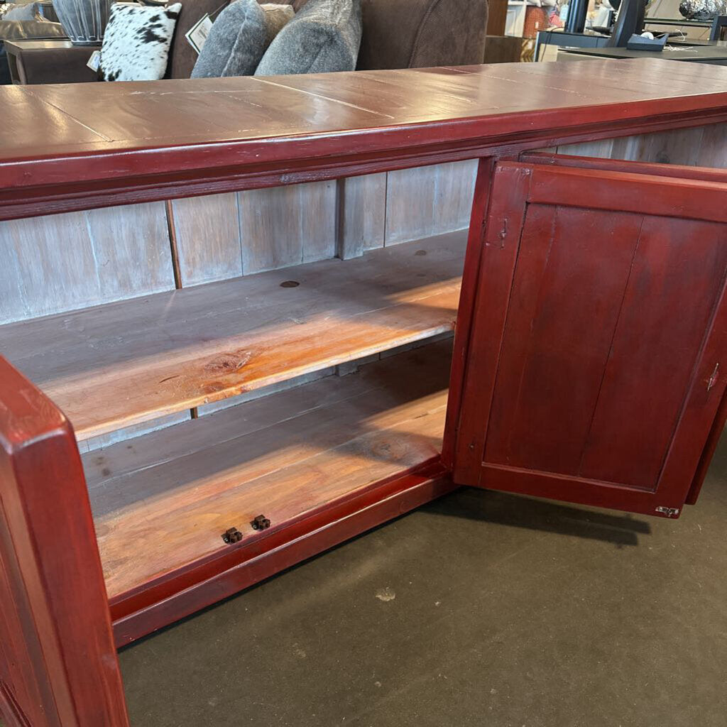 SW Red Stained 4 Door Console- 78.5X19.5X31.5H
