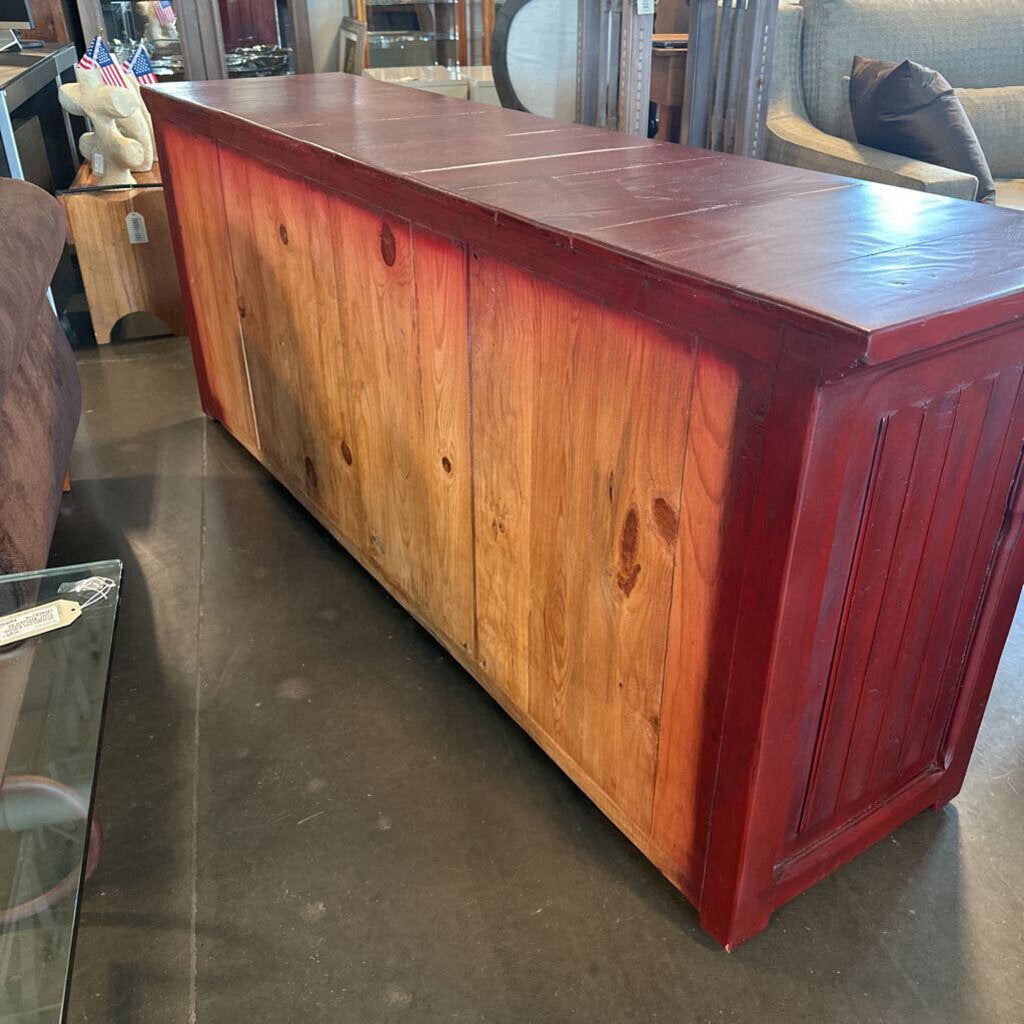 SW Red Stained 4 Door Console- 78.5X19.5X31.5H