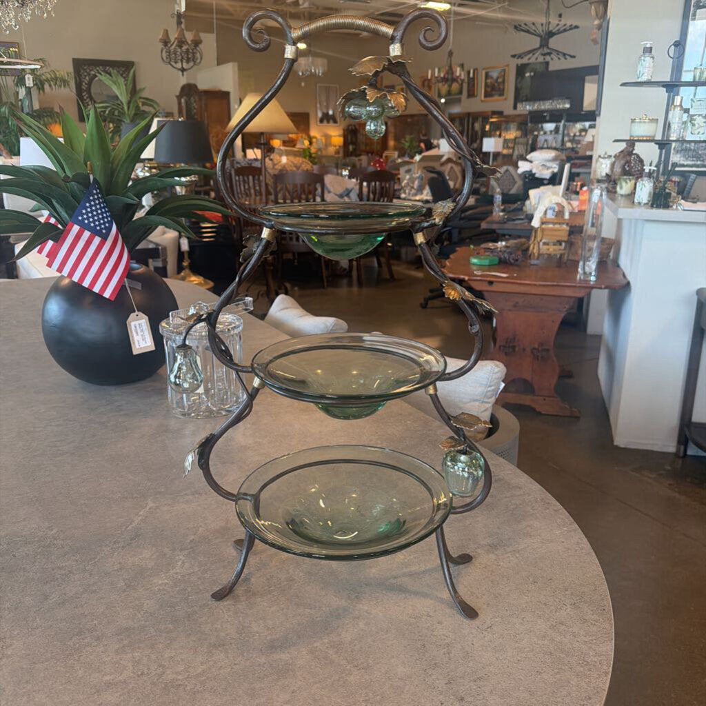 Glass & Metal 3-Tiered Stand - 15X11X26H