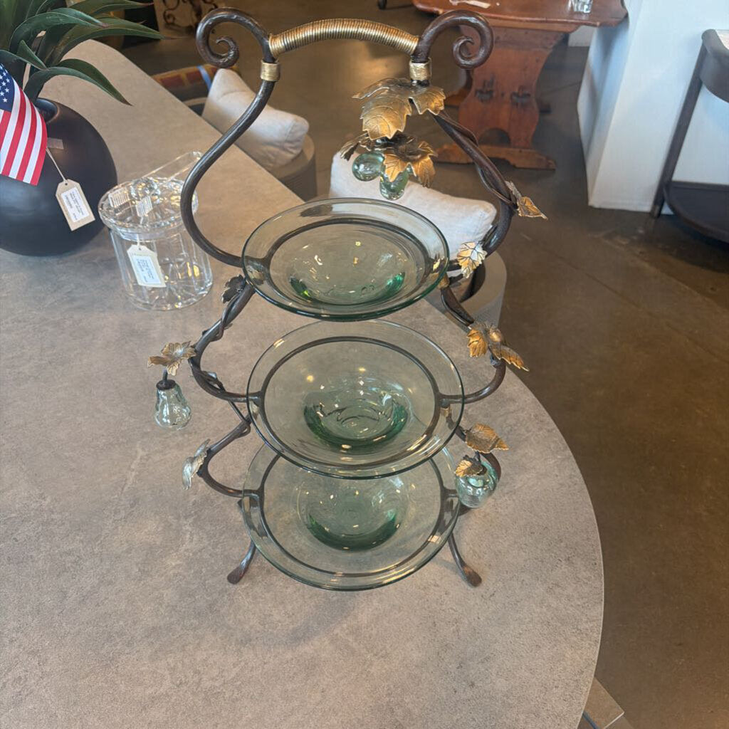 Glass & Metal 3-Tiered Stand - 15X11X26H