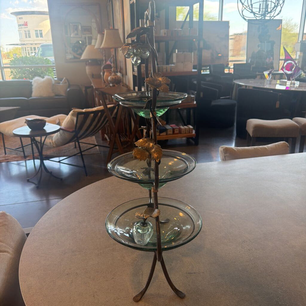 Glass & Metal 3-Tiered Stand - 15X11X26H