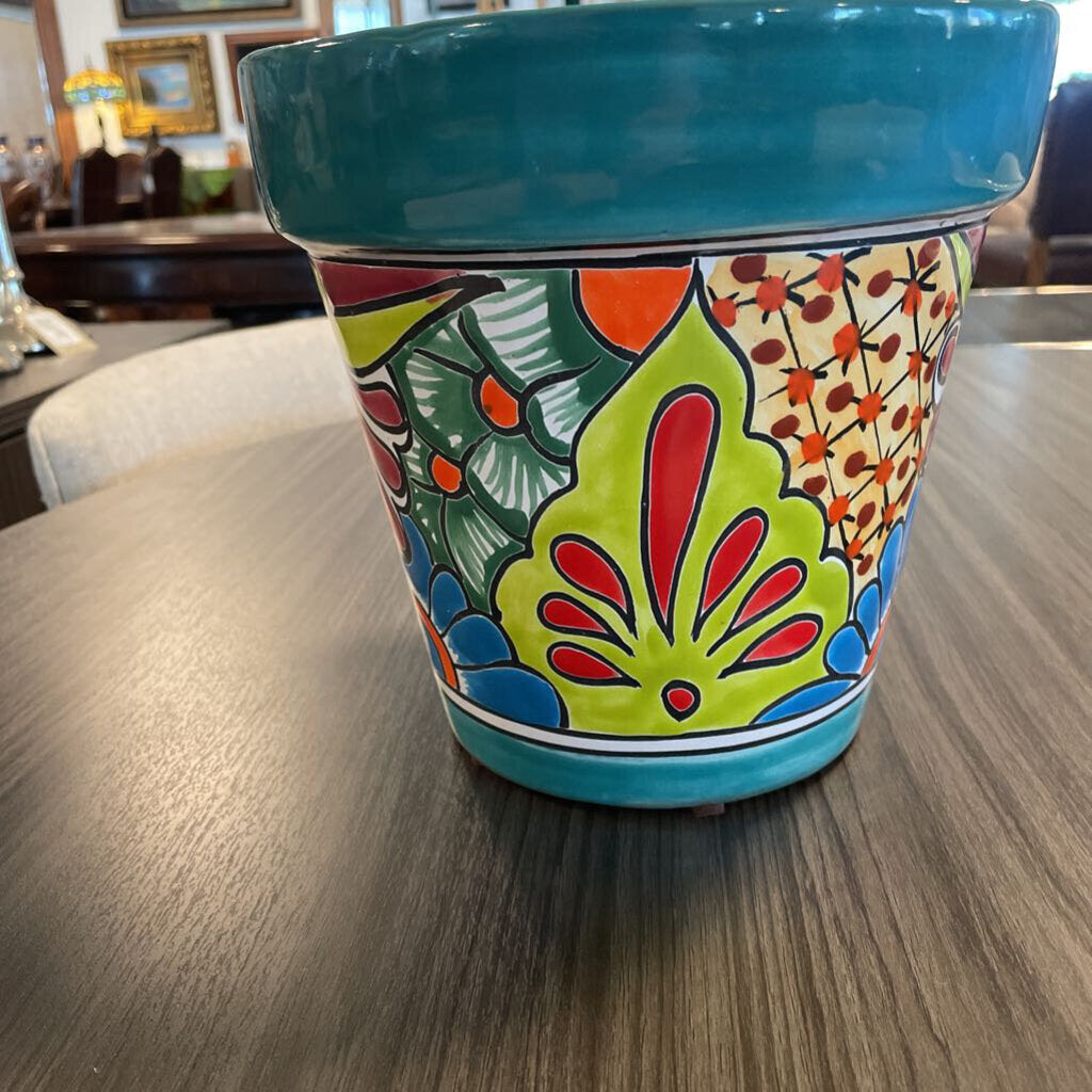 Turquoise Talavera Pot - 9X8.5H