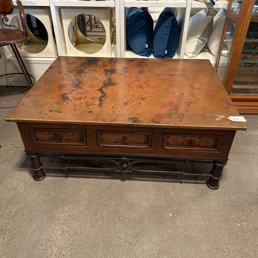 Copper 6 Drawer Coffee Table W/ Iron Base - 50X38.5X20