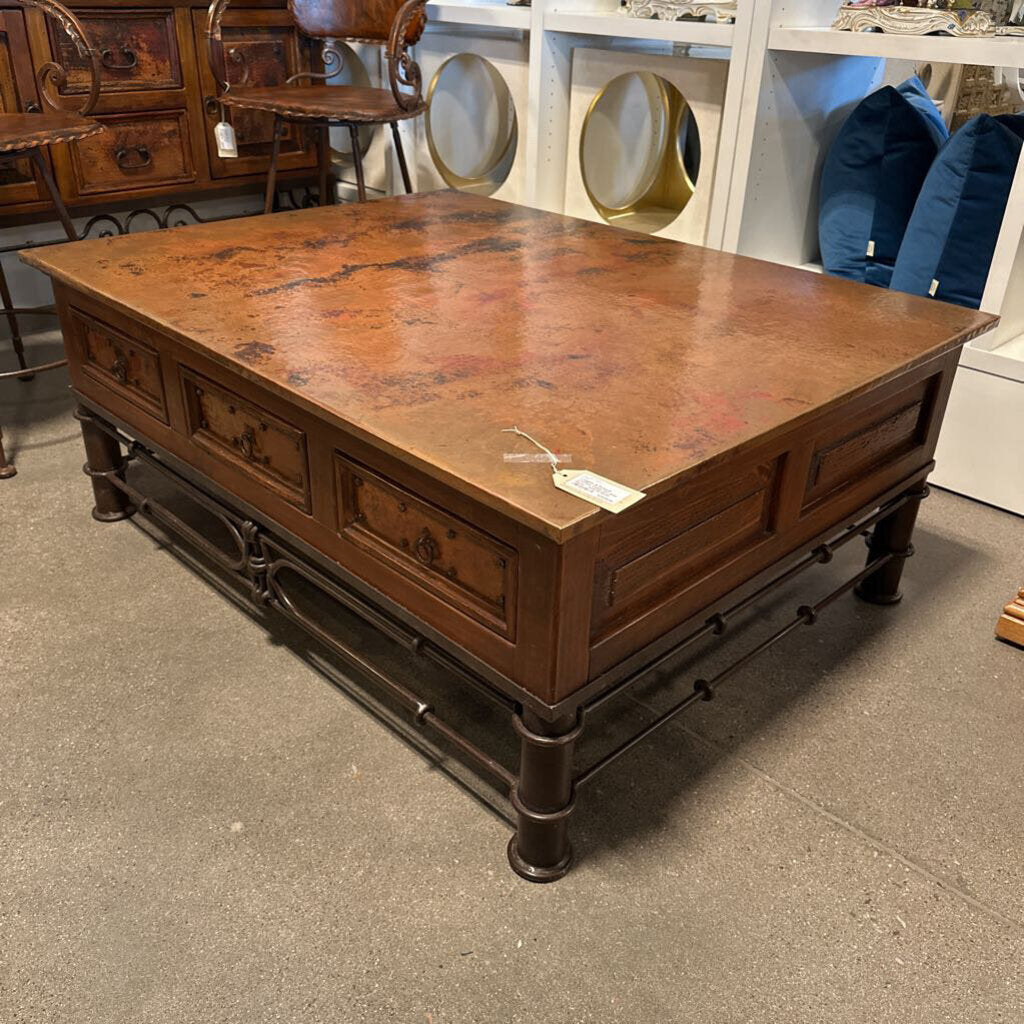 Copper 6 Drawer Coffee Table W/ Iron Base - 50X38.5X20