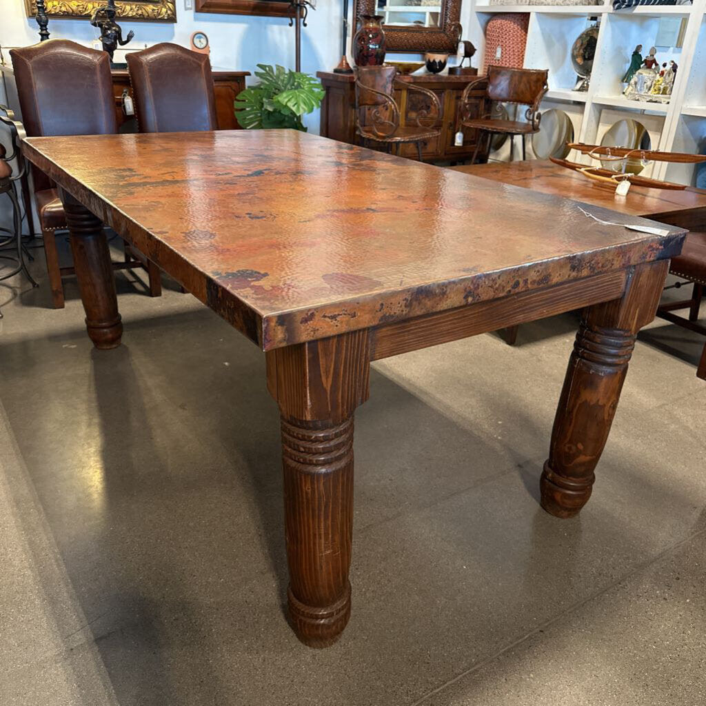 Copper Dining Table W/ Wood Base - 72X42X31