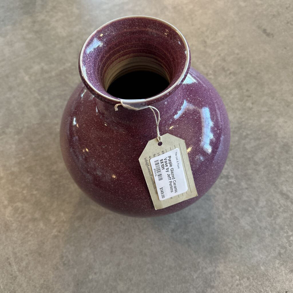 Purple Glazed Ceramic Vase by Jeff Perkins 9X10H