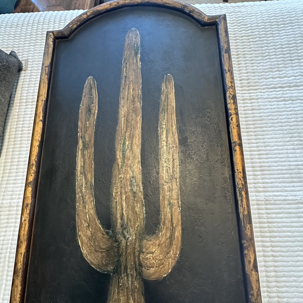 Black & Gold Saguaro Art on Wood by Sarah- 37X2X55