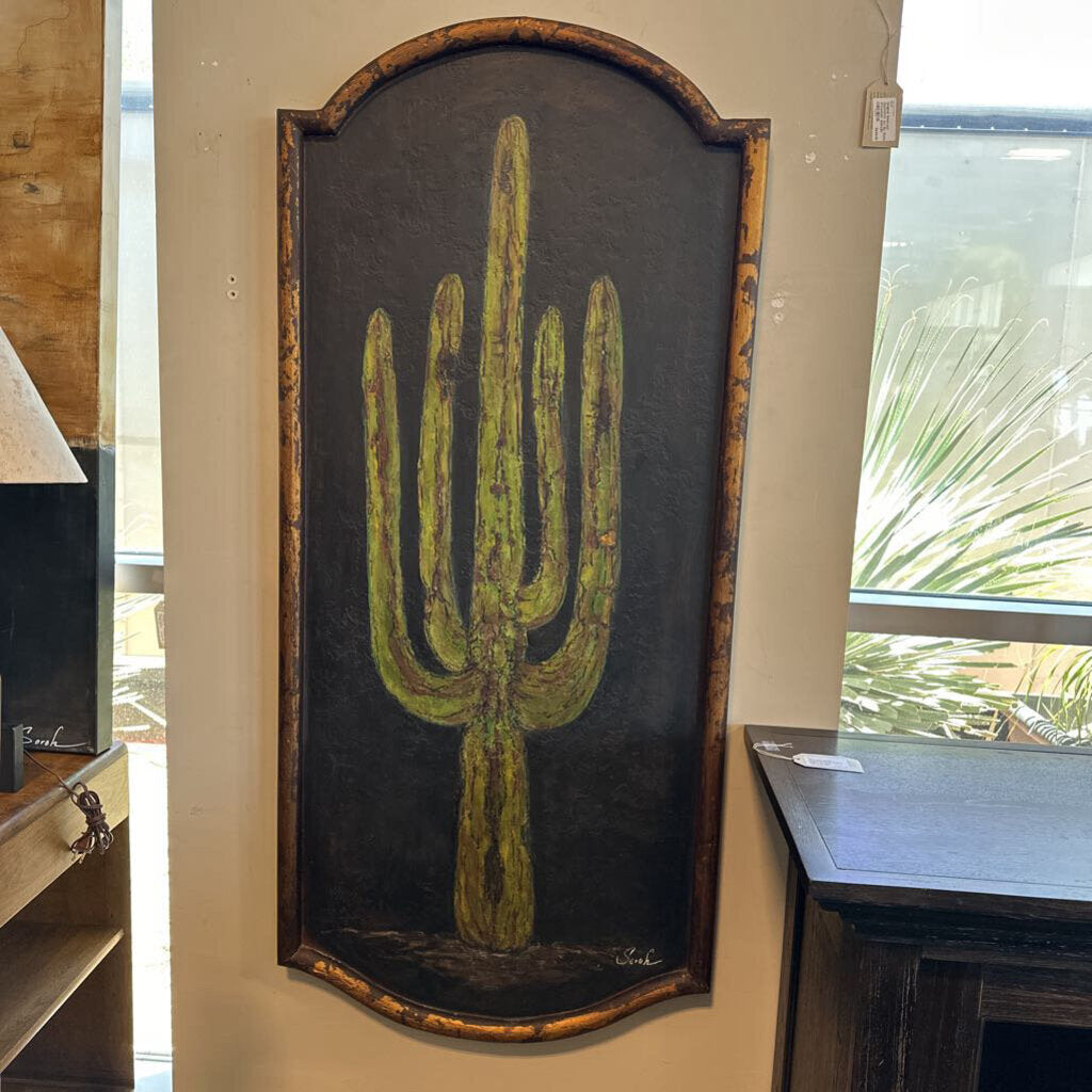 Green & Gold Saguaro Art on Wood by Sarah- 37X2X55