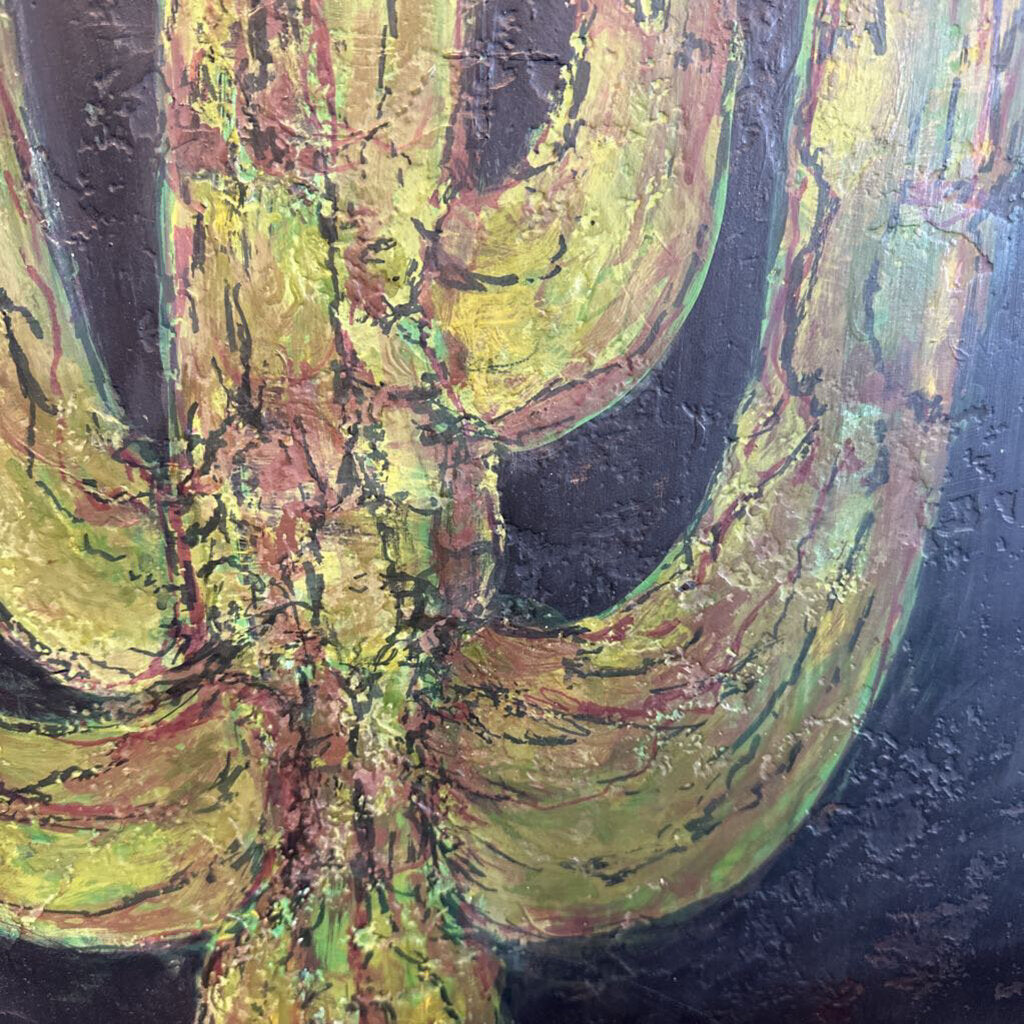 Green & Gold Saguaro Art on Wood by Sarah- 37X2X55