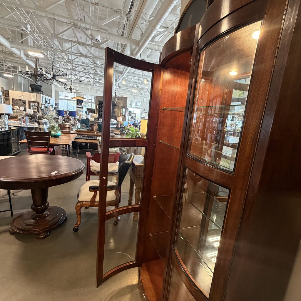 Vintage 3 Door Curio Cabinet W/ Curved Glass- 39X14X80