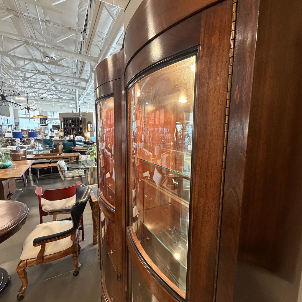 Vintage 3 Door Curio Cabinet W/ Curved Glass- 39X14X80