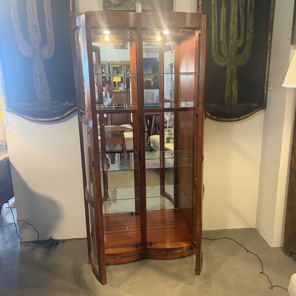 Vintage 3 Door Curio Cabinet W/ Curved Glass- 39X14X80