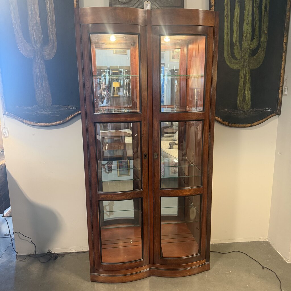 Vintage 3 Door Curio Cabinet W/ Curved Glass- 39X14X80