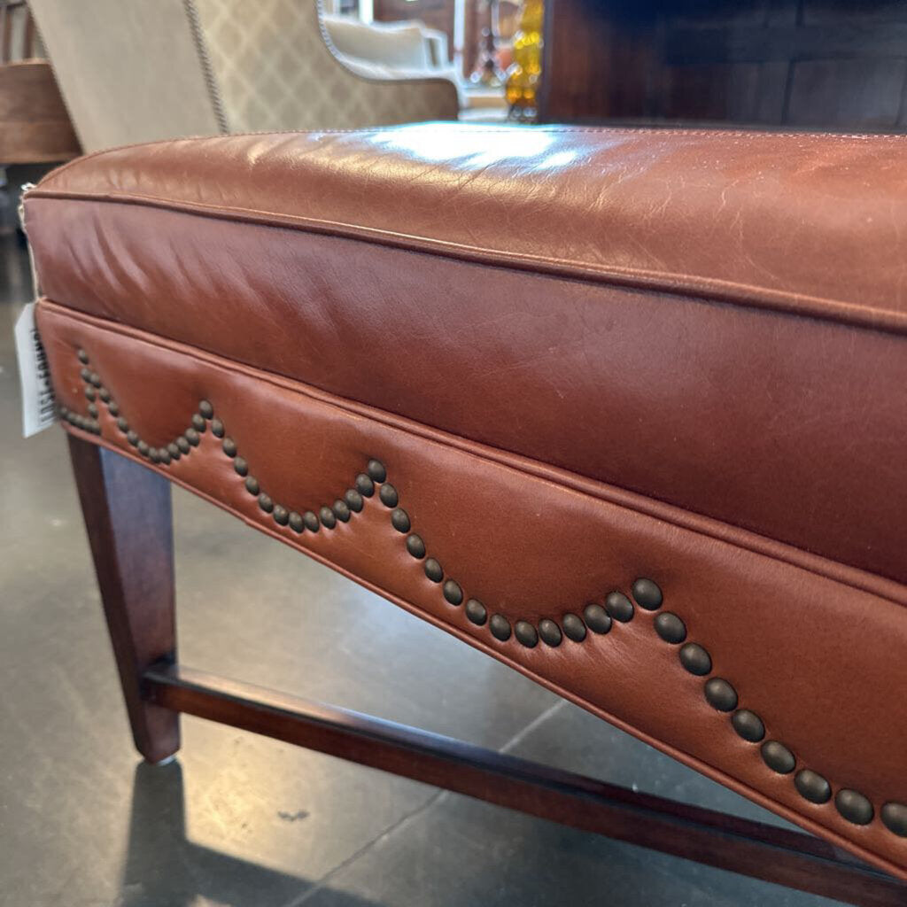 Craftmaster Leather Bench W/ Nailhead Trim-48.5X21X19H