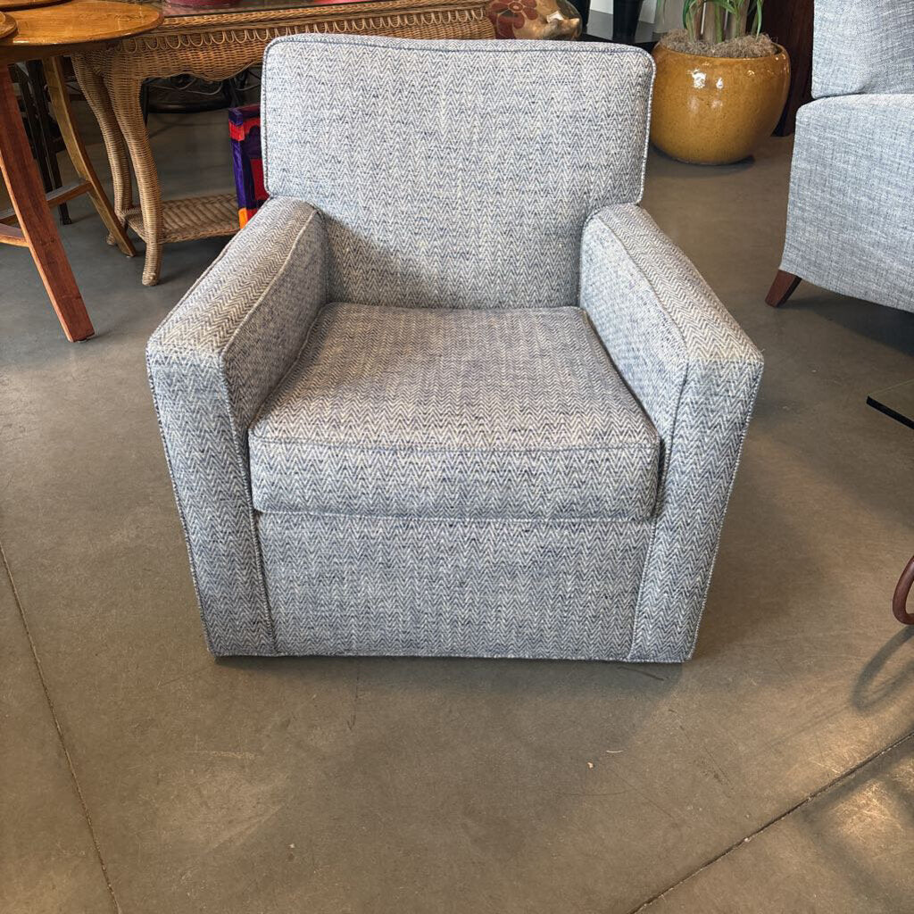 Mitchell Gold Blue Upholstered Swivel Chair- 28.5X31.5X31H