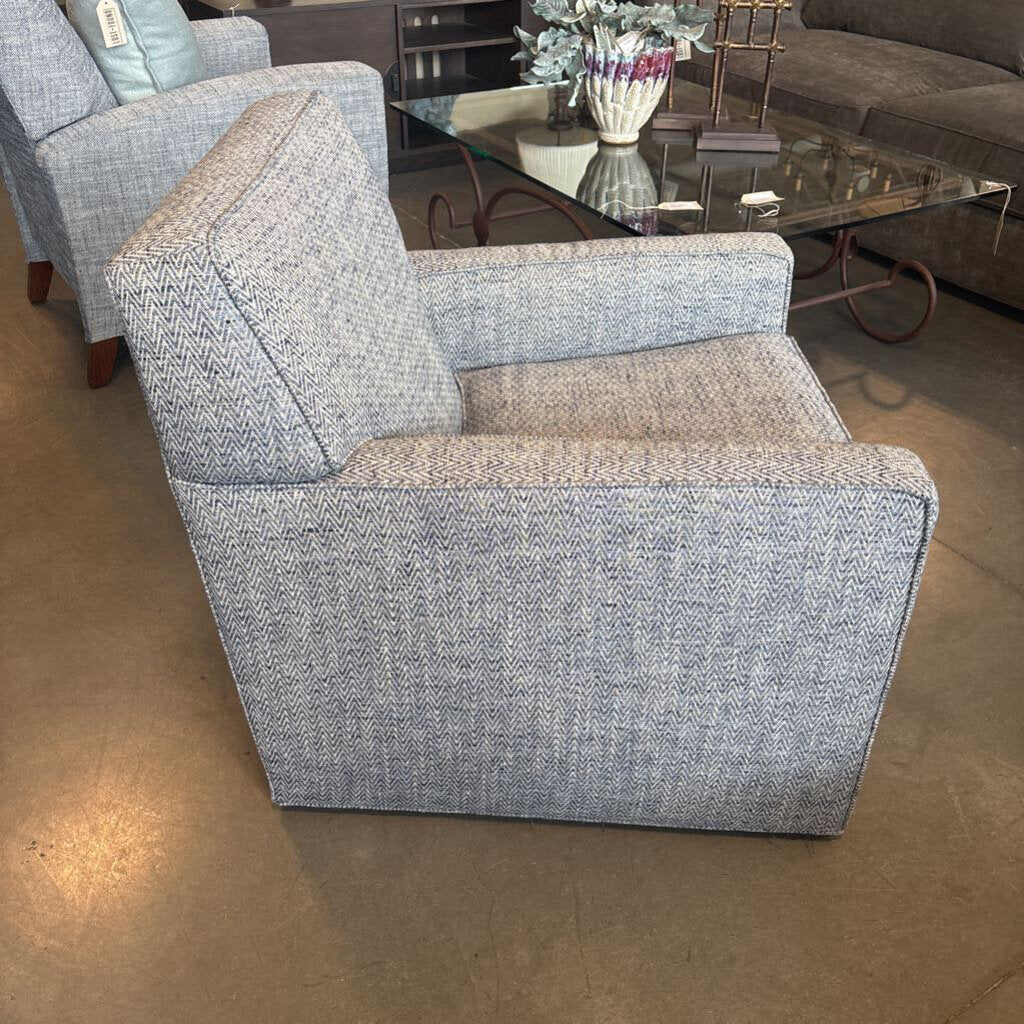 Mitchell Gold Blue Upholstered Swivel Chair- 28.5X31.5X31H
