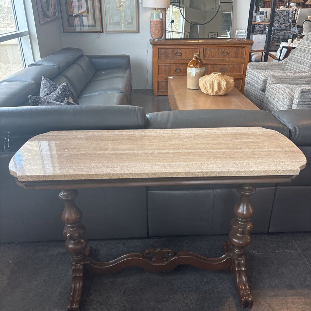 Vintage Wood Console W/ Marble Top- 48X18X31H