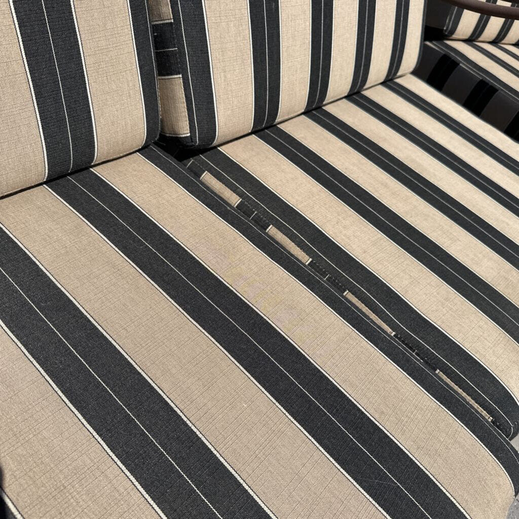 OW Lee Iron Patio Sofa W/ Black & Tan Cushions-