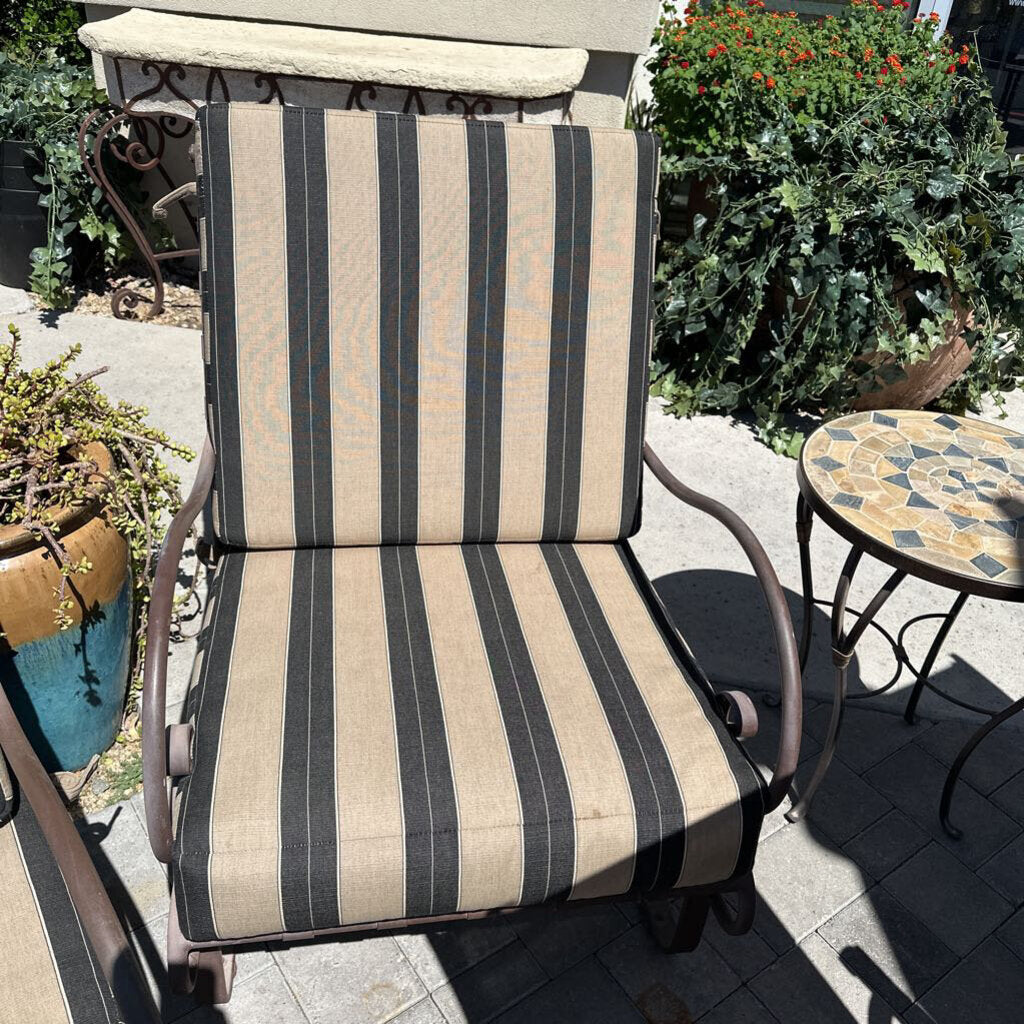 OW Lee Iron Spring Chair W/ Black & Tan Cushions- Pair