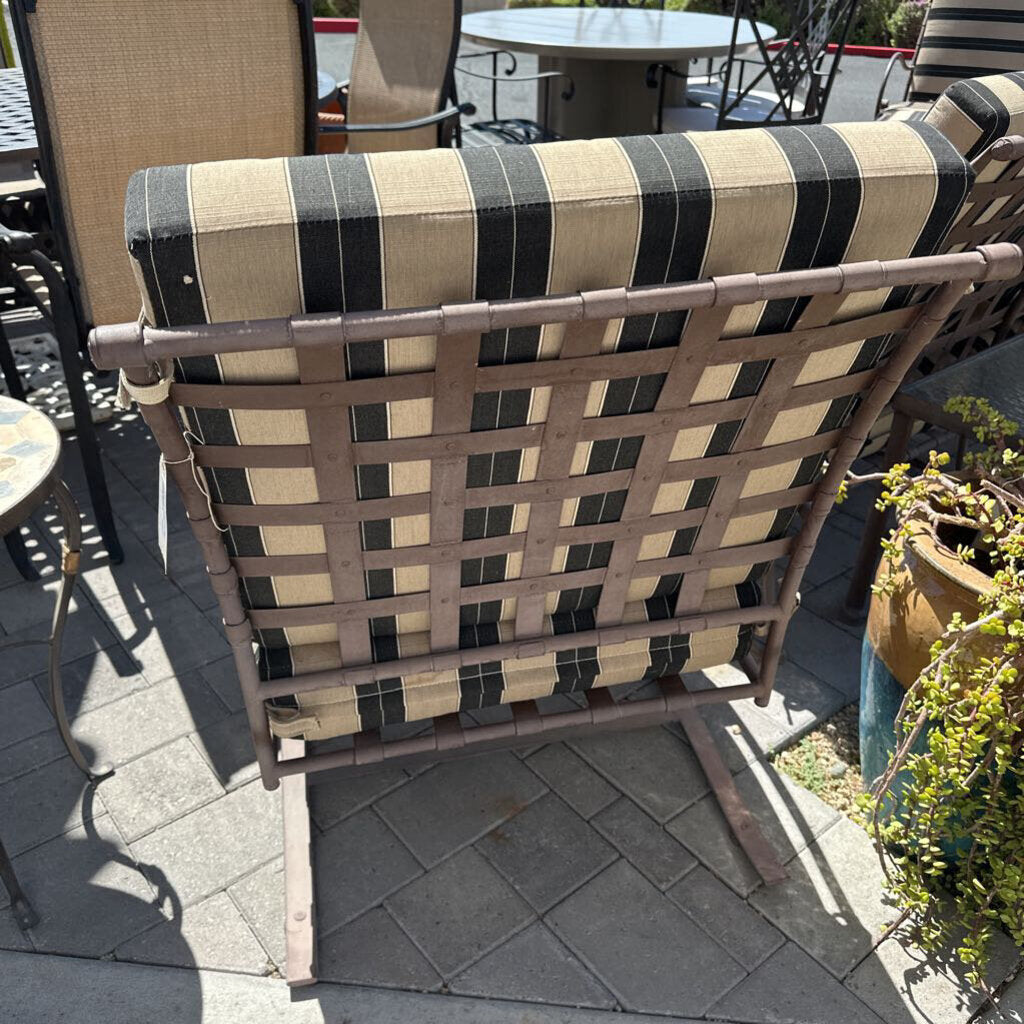 OW Lee Iron Spring Chair W/ Black & Tan Cushions- Pair