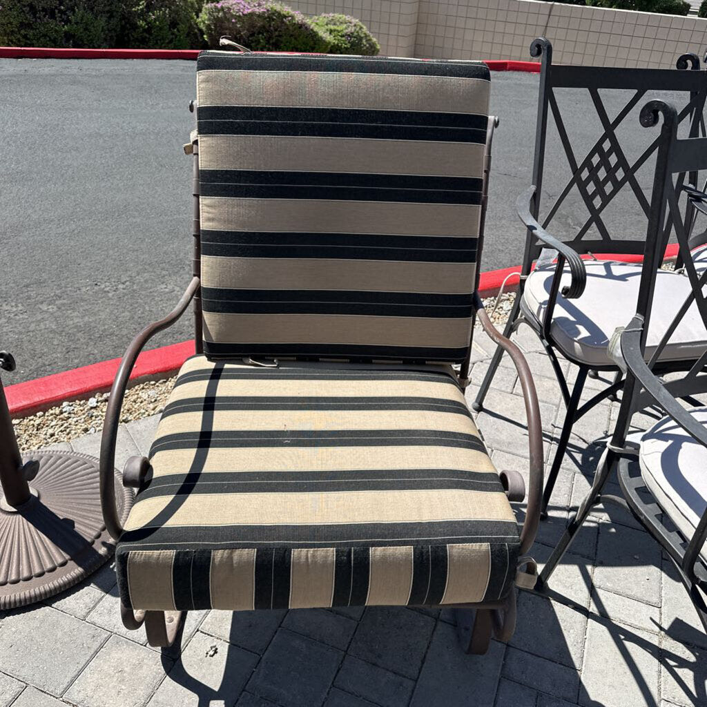 OW Lee Iron Spring Chair W/ Black & Tan Cushions- Pair