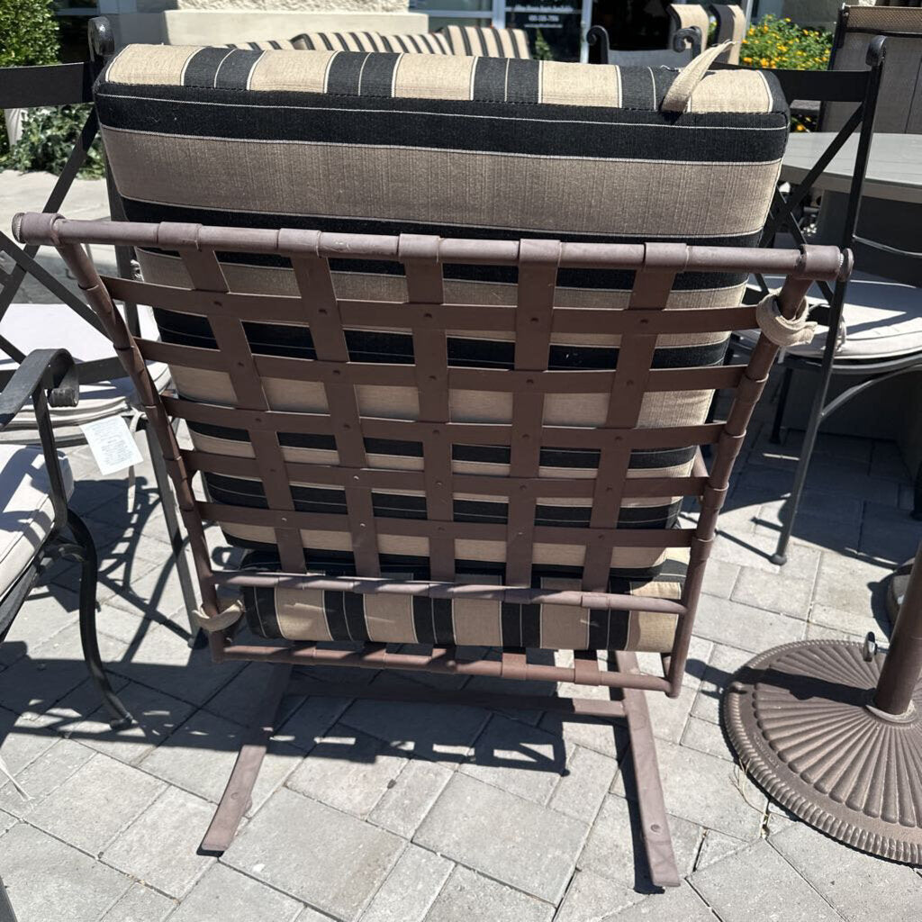 OW Lee Iron Spring Chair W/ Black & Tan Cushions- Pair