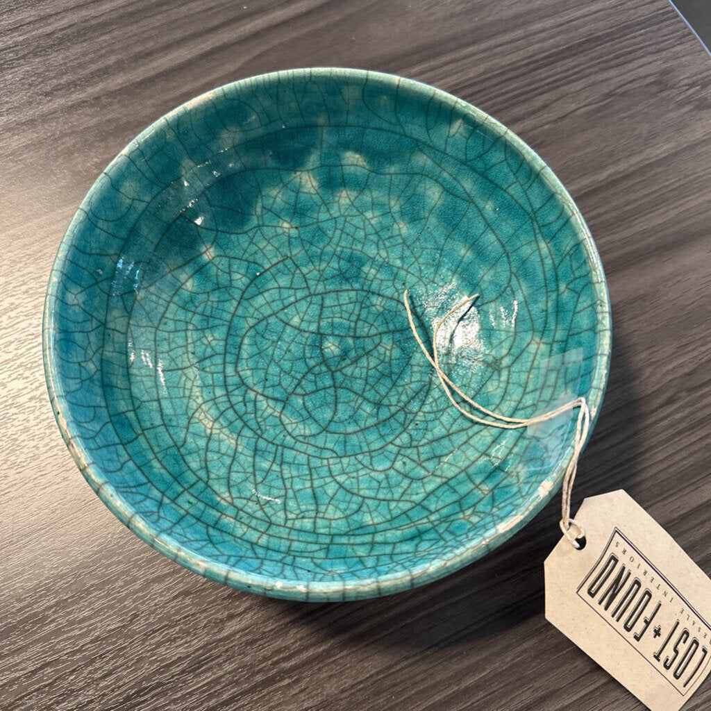 Signed Barbara Heard Turquoise Pottery Bowl - 7X2.5
